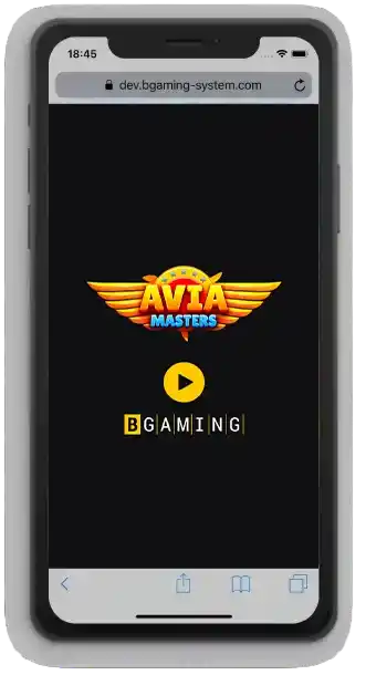 Логотип игры Aviamasters с кнопкой Play и логотипом BGaming на черном фоне.